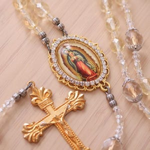Our Lady of Guadalupe Rosary - Pale Yellow & Gold