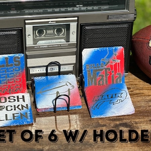Buffalo Bills Natural Slate Posavasos grabados personalizados, Bebidas del día del juego, Josh Allen, Bills Mafia, Posavasos de fútbol, Azul blanco rojo personalizado 17