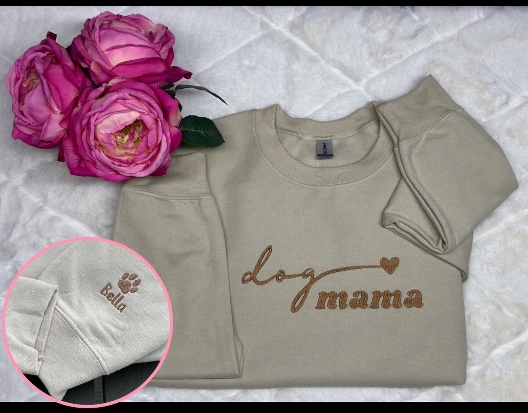 Dog Mom Embroidered Crewneck With Heart Cute Pet Lover Sweatshirt