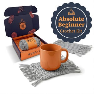 Level 1 Absolute Beginner Crochet Kit for Adults - Learn to Crochet with Expert Video Tutorials - includes All Essentials for Two Coasters