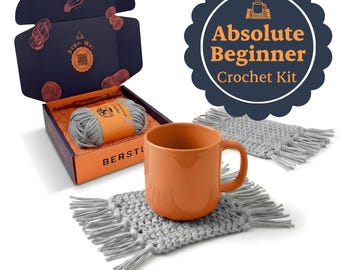 Level 1 Absolute Beginner Crochet Kit for Adults - Learn to Crochet with Expert Video Tutorials - includes All Essentials for Two Coasters