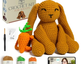 Amigurumi Crochet Kit for Adults – Benny The Bunny – Intermediate/Advanced Level – Step-by-Step Video Tutorials Included – Perfect Gift