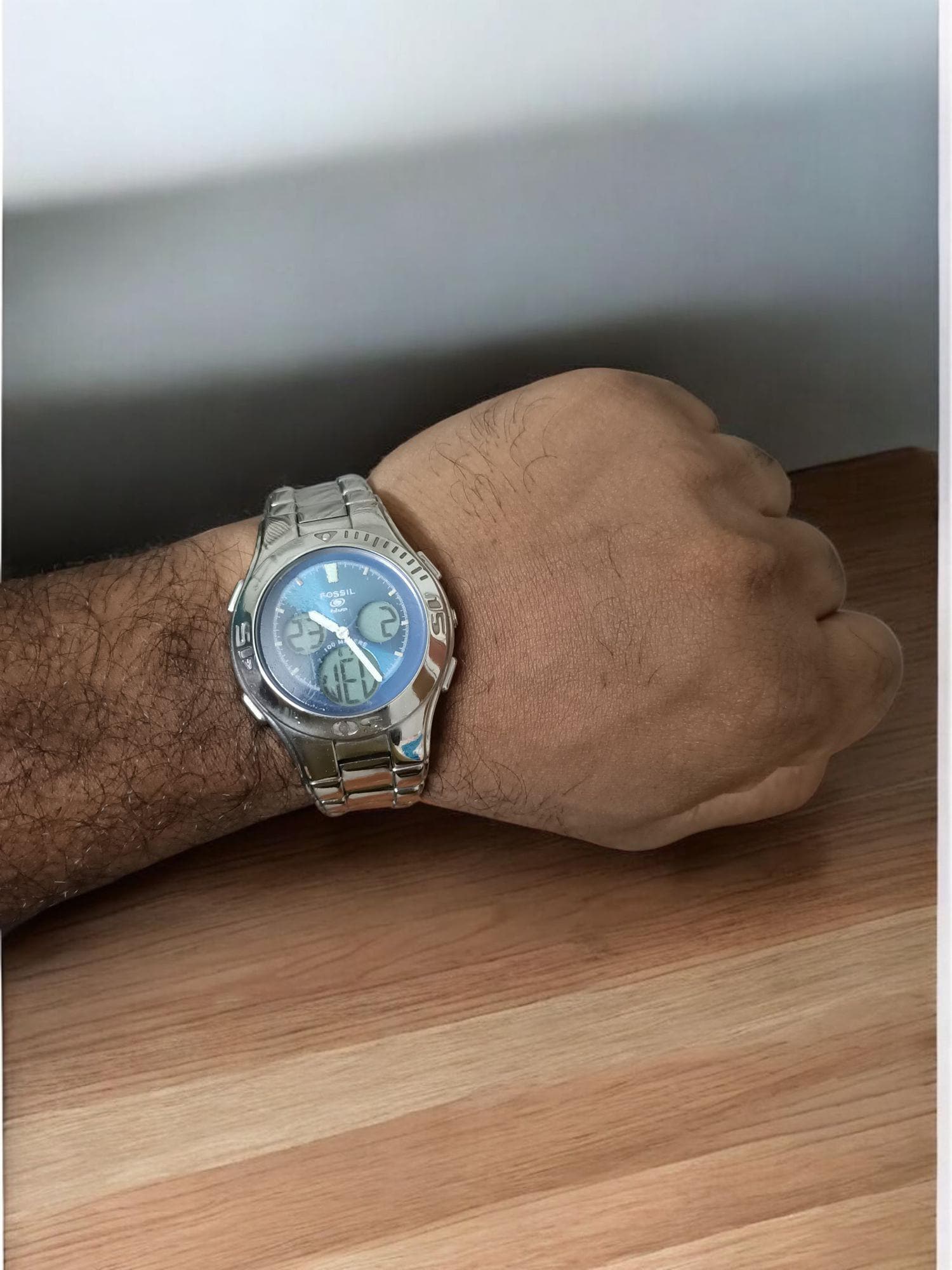 Vintage Fossil Ana Digi Watch | Blue Dial Stainless Steel Diver BQ
