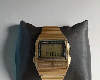 Vintage Gold Casio Telememo Watch | 1980s Db-520 Databank | Retro Digital Quartz Unisex Wristwatch | Rare Gold Tone Casio Module 675