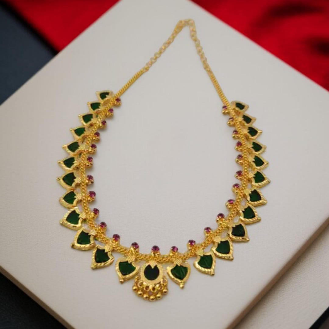 Pavan One Gram Gold Palakka Mala Price NLC1096 One Gram Gold Red