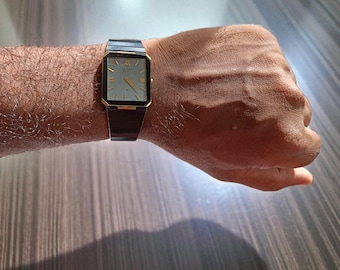 Vintage Orient Tank Watch | Two-Tone Black & Gold, Slim Rectangular