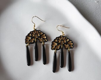 Ohrhänger, orientalisch, schwarz, gold, Polymerton, handgemacht