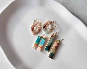 Ohrringe EARTH, Aquarell-Stil, Boho, aus Polymerton, handgemacht, Frühling