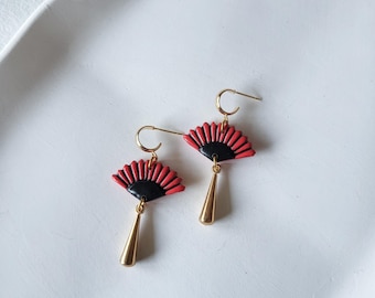 Asian earrings, red fan, summer, handmade, gift