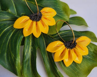 Sunflower earrings, boho, handmade, summer