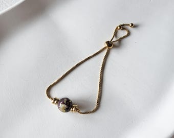 Armband, Armkette, gold, weiss/grün/violett, aus Polymerton, handgemacht, längenverstellbar