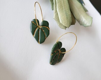 leaf earrings, green, boho, handmade, summer