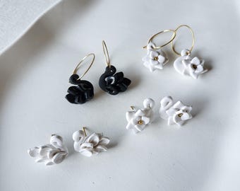 Swan earrings/studs, white, black, boho, handmade, summer