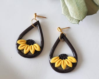 Sunflower earrings, boho, handmade, summer