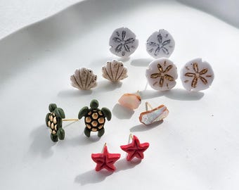 BEACHLIFE stud earrings, made of polymer clay, Boho style, handmade
