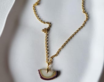 Glieder-Halskette mit Anhängern aus Polymerton, weiss,gelb,grün,violett, handgemacht, Geschenk für sie