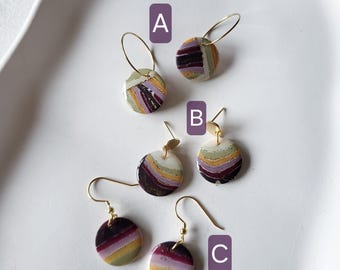 Ohrringe grün-gelb-violett, handgemacht, aus Polymerton, Frühling