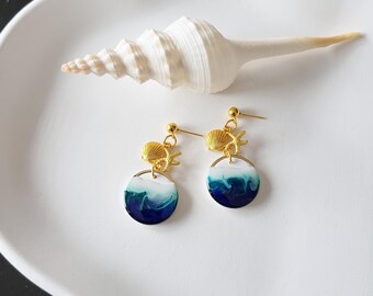 Ocean earrings with sea color gradient in resin, polymer clay, sea, beach, summer, handmade