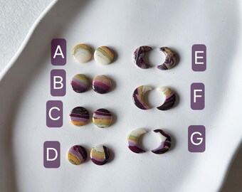 Ohrstecker weiss-grün-violett, aus Polymerton, Boho, handgemacht