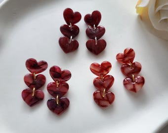 Ohrringe Herzen, rot, handgemacht, Liebe, Valentinstag, Geschenk für Sie, romantisch, aus Polymerton