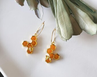 Earrings honeycomb, bee, summer, handmade, gift