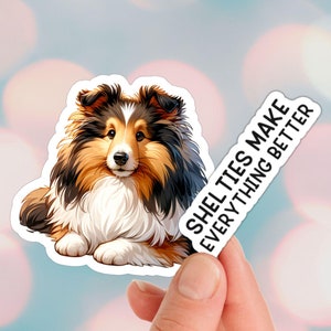 Sheltie Stickers, Water Resistant Vinyl Decals, Water Bottle Cute Animal Sticker Kawaii for Laptop, Shetland Sheepdog Lover Gift for Dog Mom