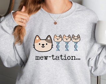 Cat Science DNA Sweatshirt Genetics Shirt Biology Gifts Mewcrobiology Funny Cat Pun Sweater Gift for Chemistry Student Teacher Scientist