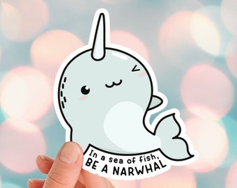 Narwhal Stickers for Laptop, Water Resistant Stickers Vinyl, Cute Animals Decals for Kids, Kawaii Stickers for Girls Books Journals Planner
