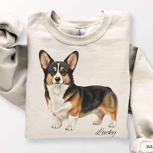 Personalized Tricolor Corgi Sweatshirt, Tri Color Corgi Shirt, Custom Dog Name Shirt, Dog Lover Gift, Dog Mom Shirt, Dog Dad Gift, Dog Shirt