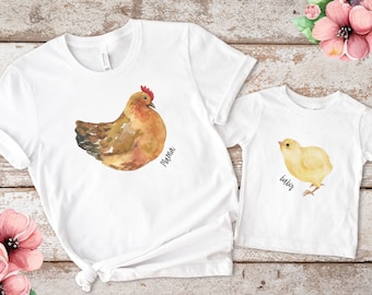 Cute Chicken Lover Shirt for Chicken Mama and Toddler, Chicken Gifts, Matching Mommy and Me Set, Mama Mini Baby Shower, Mothers Day Gift