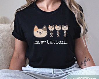 Funny Cat Science DNA Shirt Cells Biology Gifts Mewcrobiology TShirt Teacher Student Tee Biologist Scientist T-Shirt Science Cat Puns Shirts