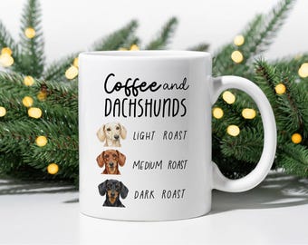 Dachshunds and Coffee Ceramic Mug, Funny Wiener Dog Gifts for Pet Lover, Cute Weenie Dog Person Christmas Gift