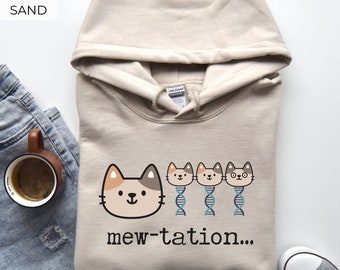 Funny Science Pun Hoodie, DNA Cell Biology Gifts, Biochemistry Science Teacher Hooded Sweatshirt, Funny Cat Graphic Science Lover Clothes