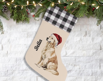 Golden Retriever Stocking with Personalized Name, Christmas 2025 Custom Family Pet Gift for Dog Lovers