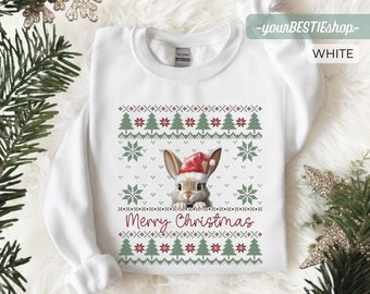 Christmas Rabbit Sweatshirt, Trendy Holiday Sweater, Funny Bunny Gifts, Cozy Winter Xmas Party Shirt, Cute Christmas Eve Sweatshirt Gildan
