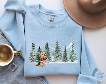 Yorkie Christmas Sweatshirt, Cute Yorkshire Terrier Dog Mom Gift for Wife, Winter Crewneck Dog Person Shirt, Dog Lover Xmas Holiday Sweater