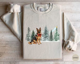 German Shepherd Christmas Shirt, Dog Lover Gift, Dog Mom Sweatshirt, Festive Holiday Crewneck, Dog Person Gift, Xmas Hoodie for Pet Owner