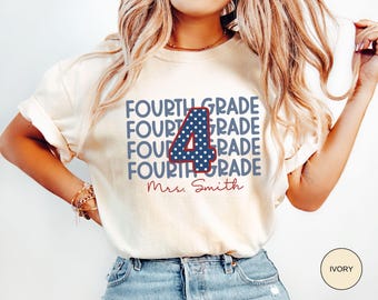 Fourth Grade Personalized Teacher Shirt, Comfort Color 4th Grade Matching Group T-Shirt, Educator Back to School Shirt, Grade Level Team Tee