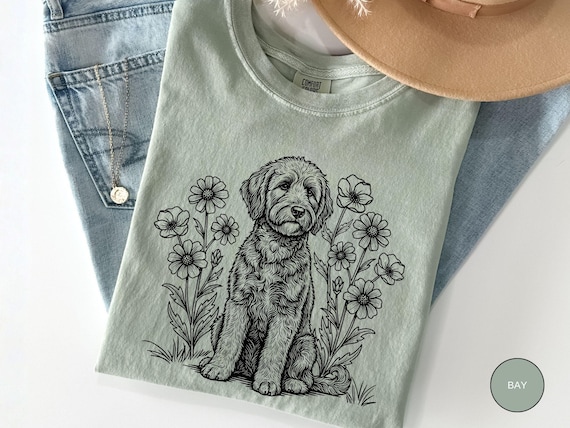 Goldendoodle Shirt, Golden Doodle Mom Gift, Spring Summer T-Shirt, Pet Dog Person Gift, Comfort Colors Floral Shirt Women, Flowers Dogs