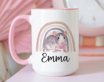 Personalized Rat Mug Custom Name Mug for Rat Mom Rat Gift for Animal Lover Friend Home Gift, Cute Mouse Birthday Gift for Girl Bestie