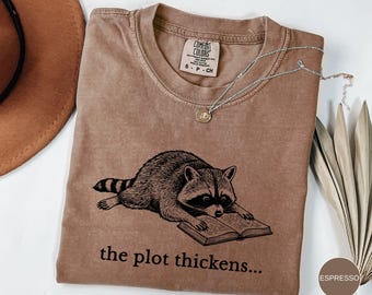 Comfort Colors Bookish Raccoon Shirt, Reading T-Shirt, Fantasy Book Lover Gift, Mystery Thriller Reader Shirt, Funny Trash Panda Book Nerd