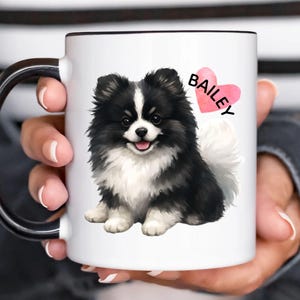 Black and White Pomeranian Mug Custom Pet Name Gift for Dog Person Cute Pom Mom Gift Personalized for Pomeranian Lovers Dog Gift for Friend