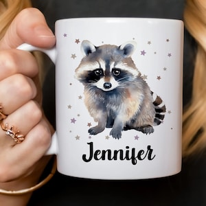 Racoon Mug Personalized Gift for Raccoon Lover Custom Name Mug Woodland Animal Coffee Cup Cute Wildlife Mug Gifts for Women Gifts for Men bild 1
