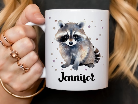 Racoon Mug Personalized Gift for Raccoon Lover Custom Name Mug Woodland Animal Coffee Cup Cute Wildlife Mug Gifts for Women Gifts for Men
