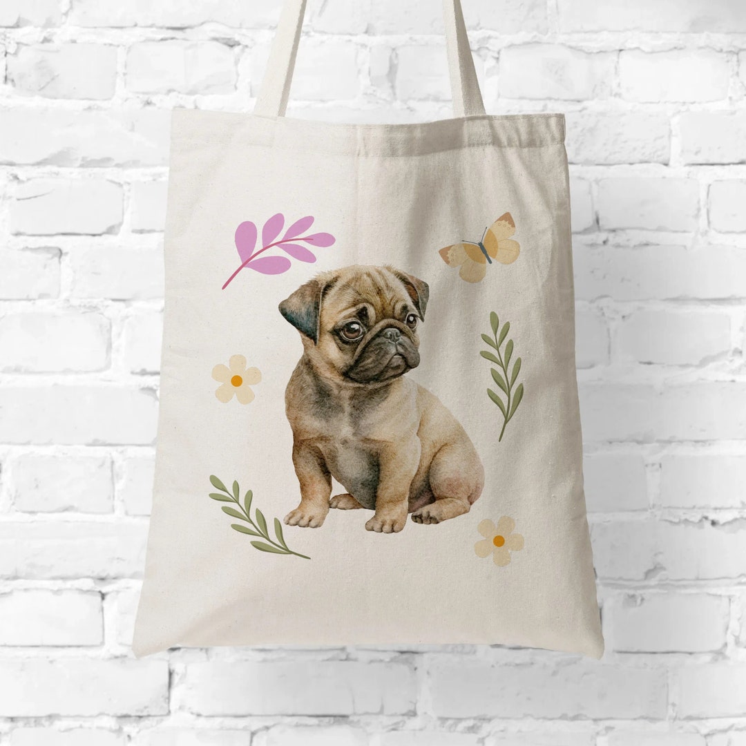 Pug Puppy Canvas Tote Bag Pug Bag for Pug Mom Pug Mama Etsy
