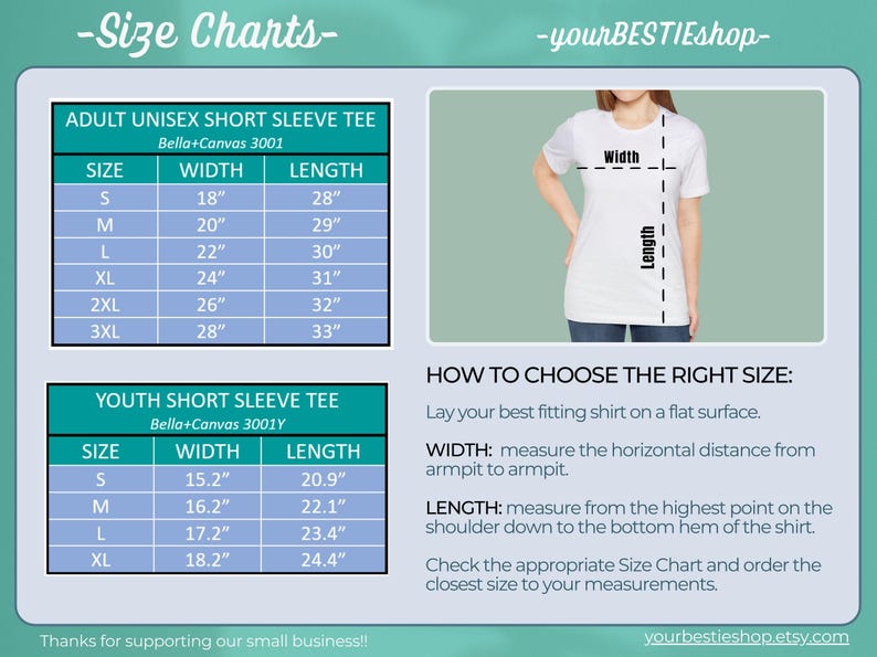 Puede incluir: Tabla de tallas para camisetas de manga corta para adultos y ni&ntilde;os. La tabla muestra las medidas de ancho y largo en pulgadas para las tallas S, M, L, XL, 2XL, 3XL para adultos y S, M, L, XL para ni&ntilde;os. La tabla tambi&eacute;n incluye un diagrama que muestra c&oacute;mo medir el ancho y el largo de una camiseta.
