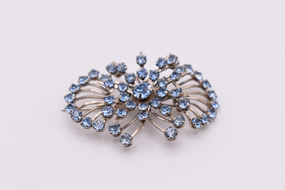 Vintage Blue Rhinestone Spray/Fan Brooch 1960s - image 1