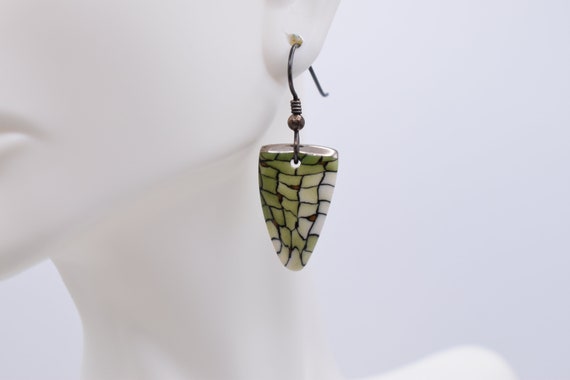 Vintage Artisan Handcrafted Green and White Glaze… - image 1