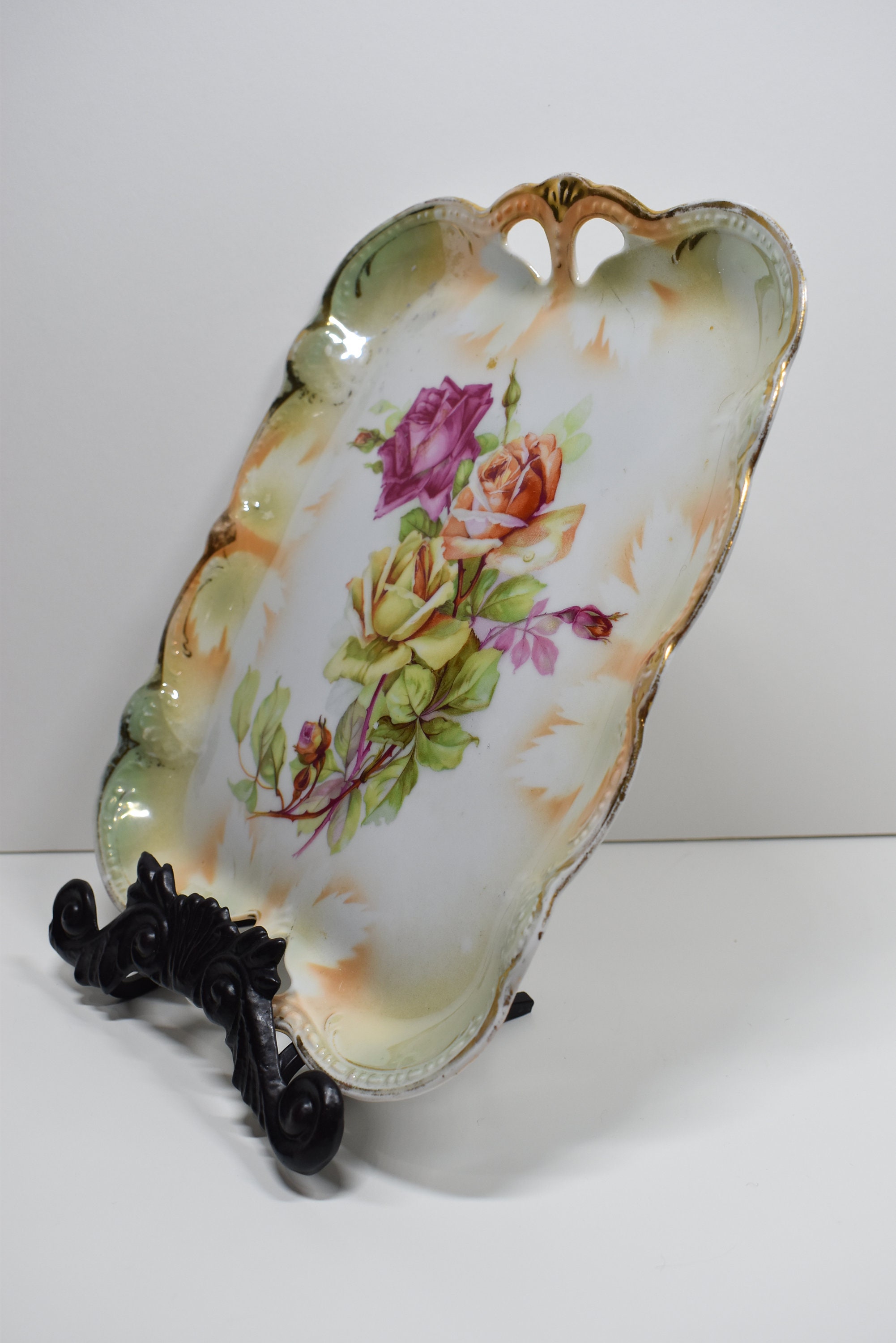 Antique Floral Porcelain Vanity Tray Early 1900s Rare P.K. Silesia Etsy