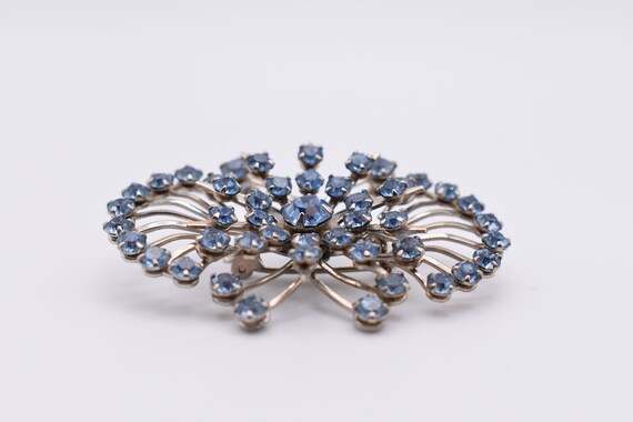 Vintage Blue Rhinestone Spray/Fan Brooch 1960s - image 7